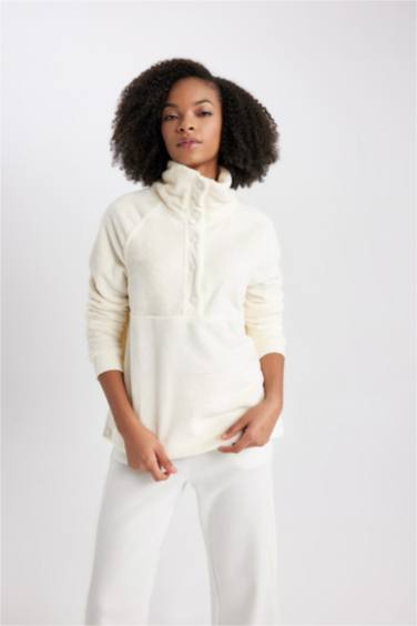 Loose Fit Stand Collar Plush Sweatshirt