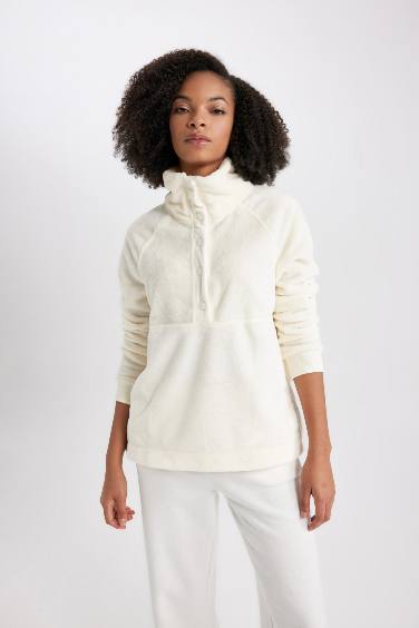 Loose Fit Stand Collar Plush Sweatshirt