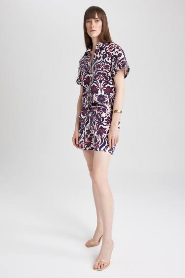 High Waist Wide Leg Patterned Poplin Shorts