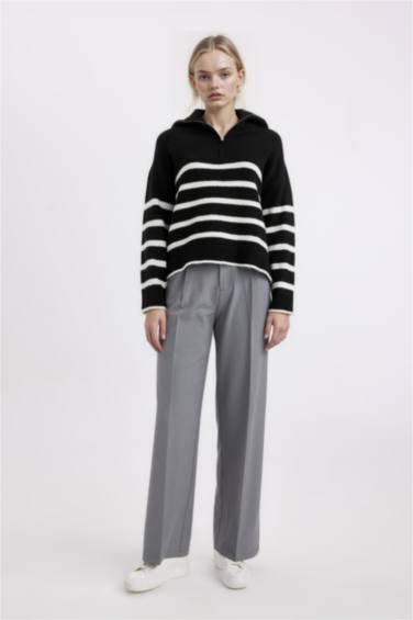 үлкен пішім поло жаға трикотаж Пулловер