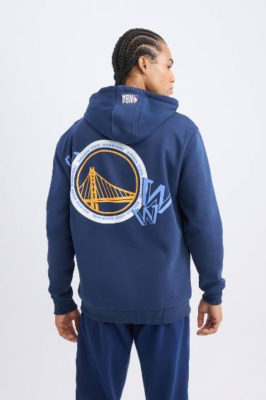 DeFactoFit NBA Golden State Warriors Standart Fit Kapüşonlu Kalın Kumaş Sweatshirt