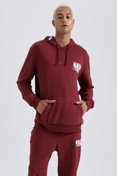 DeFactoFit NBA Wordmark Standard Fit Hooded Sweatshirt