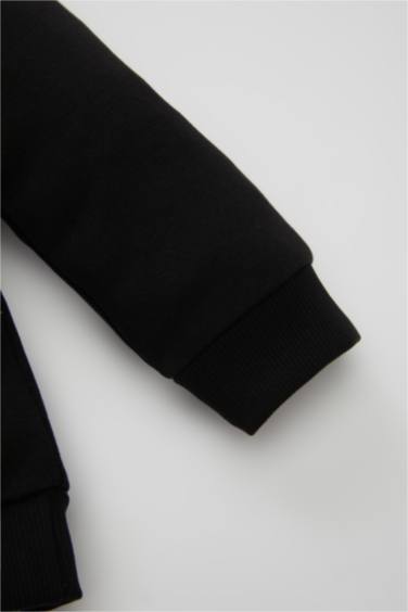 Kız Bebek Siyah Bisiklet Yaka Baskılı Pamuklu Sweatshirt