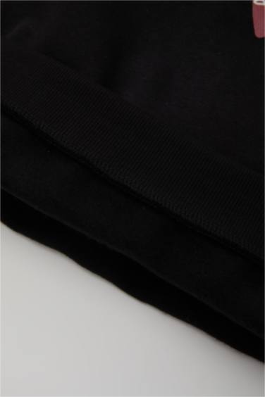 Kız Bebek Siyah Bisiklet Yaka Baskılı Pamuklu Sweatshirt