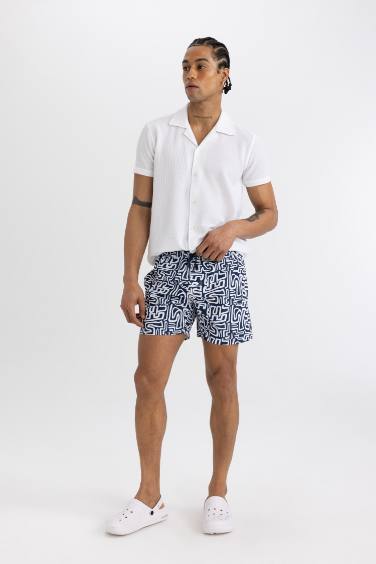 Patterned Mesh Lined Short Swim Shorts