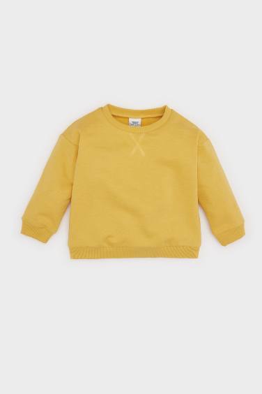 Erkek Bebek Bisiklet Yaka İçi Yumuşak Tüylü Basic Düz Sweatshirt