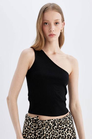 Slim Fit One Shoulder Ribbed Camisole Crop Top