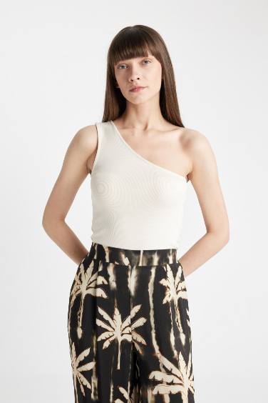 Slim Fit One Shoulder Ribbed Camisole Crop Top