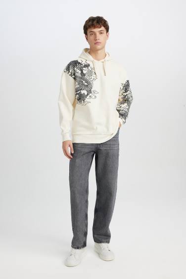 Oversize Geniş Kalıp Kapüşonlu Baskılı Sweatshirt
