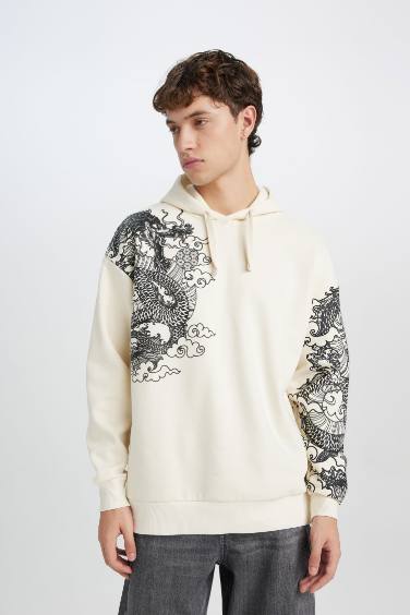 Oversize Geniş Kalıp Kapüşonlu Baskılı Sweatshirt