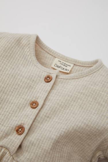 Kız Bebek Bisiklet Yaka Fitilli Kaşkorse Uzun Kollu Basic Düz Elbise