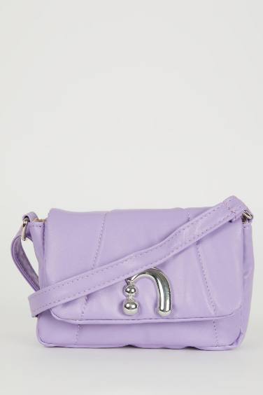 Woman Buckle Detailed Faux Leather Crossbody Bag