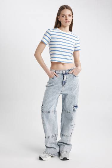 تيشيرت مخطط نص كم سليم فيت