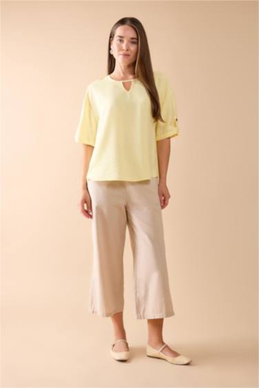 Wide Leg Linen Look Capri