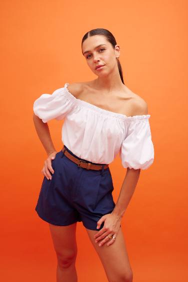 Off Shoulder Regular Fit Short Sleeve Blouse