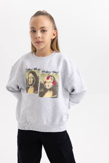 Kız Çocuk SmileyWorld Relax Fit Bisiklet Yaka Sweatshirt