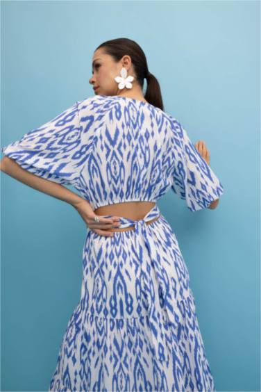 Crew Neck Voile Raglan Sleeve Midi Short Sleeve Dress