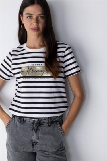 Regular Fit Crew Neck Slogan Short Sleeve T-Shirt