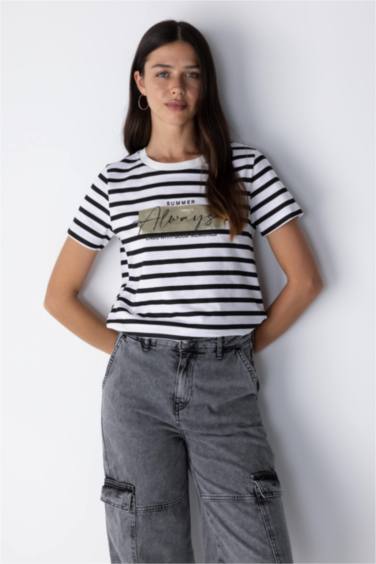 Regular Fit Crew Neck Slogan Short Sleeve T-Shirt