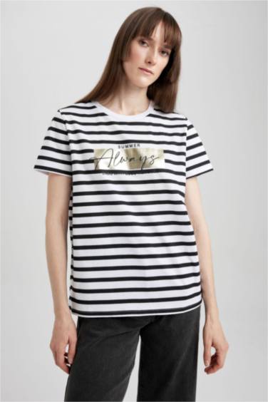 Regular Fit Crew Neck Slogan Short Sleeve T-Shirt