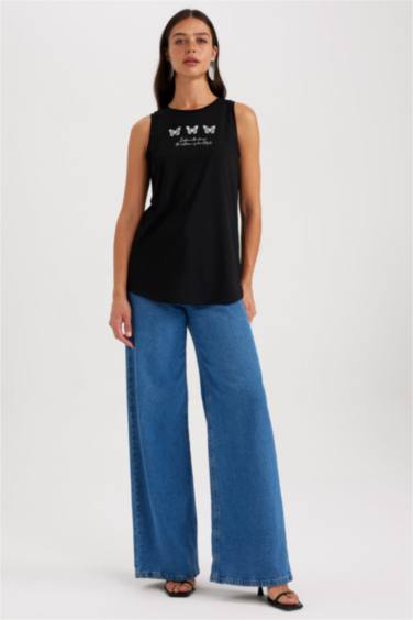 Regular Fıt Baskılı Bisiklet Yaka Atlet