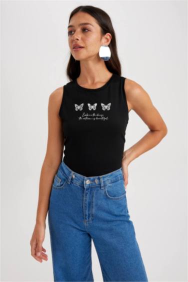 Regular Fıt Baskılı Bisiklet Yaka Atlet