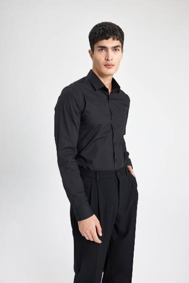 Slim Fit Italian Neck Long Sleeve Shirt