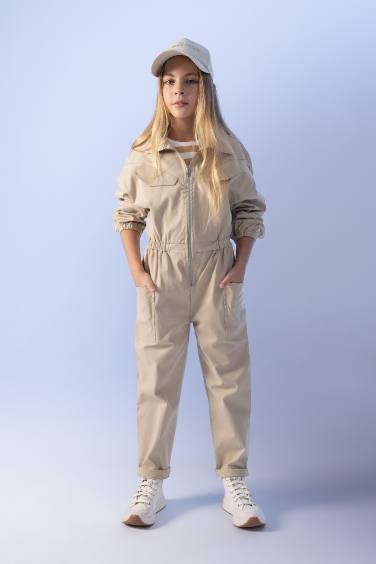 Gabardine Regular Fit Long Sleeve Jumpsuit