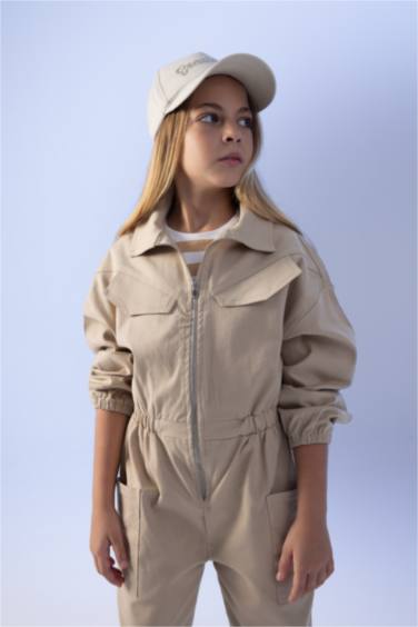 Gabardine Regular Fit Long Sleeve Jumpsuit