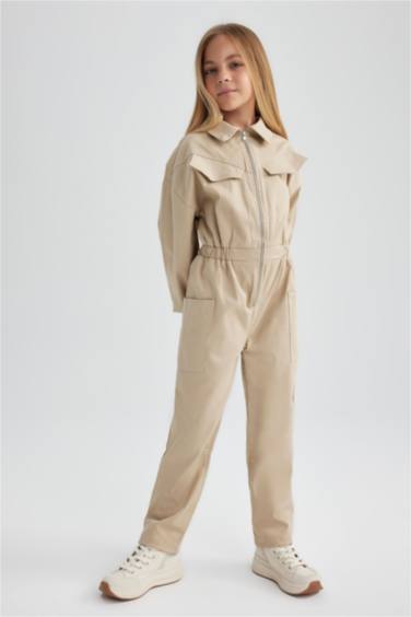 Gabardine Regular Fit Long Sleeve Jumpsuit