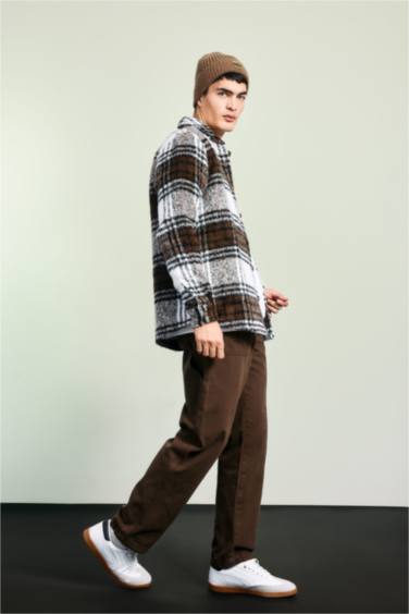 Regular Fit Polo Yaka Ekose Desenli Gömlek Ceket