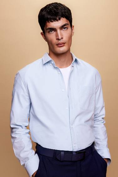 Regular Fit Polo Collar Oxford Basic  Shirt