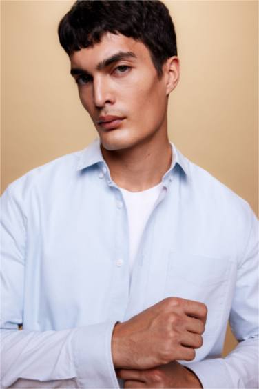 Regular Fit Polo Collar Oxford Basic Shirt