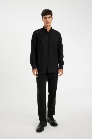 Regular Fit Polo Collar Oxford Long Sleeve Shirt