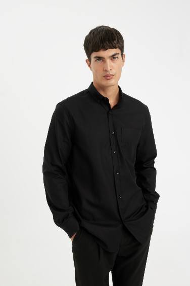 Regular Fit Polo Collar Oxford Long Sleeve Shirt