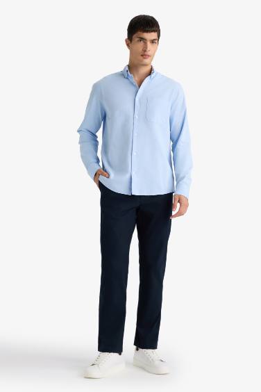 قميص بولو ردن طويل أوكسفورد قصة عادية