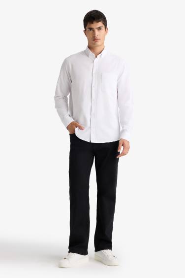 قميص بولو كم طويل أوكسفورد قصة عادية