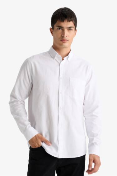 قميص بولو كم طويل أوكسفورد قصة عادية