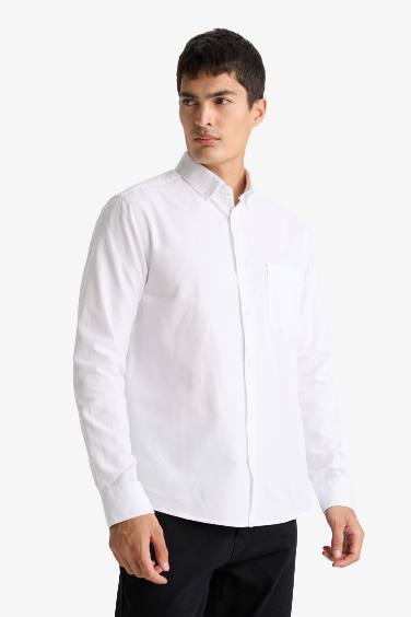 قميص بولو كم طويل أوكسفورد قصة عادية