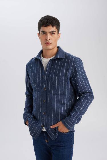 Regular Fit Polo Yaka Çizgili Oduncu Uzun Kollu Gömlek