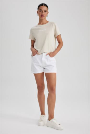 Regular Fit Crew Neck Slogan Short Sleeve T-Shirt