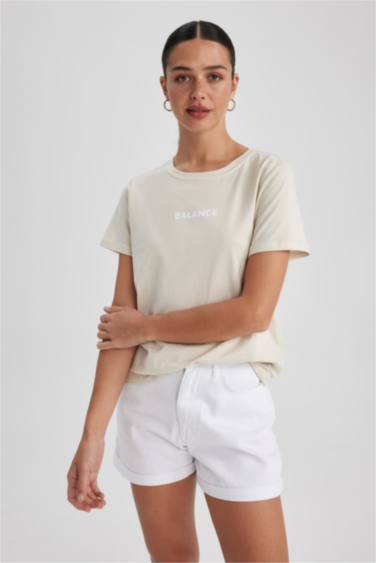 Regular Fit Crew Neck Slogan Short Sleeve T-Shirt