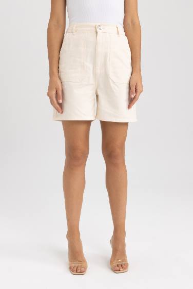 Gabardine High Waist Double Hem Shorts