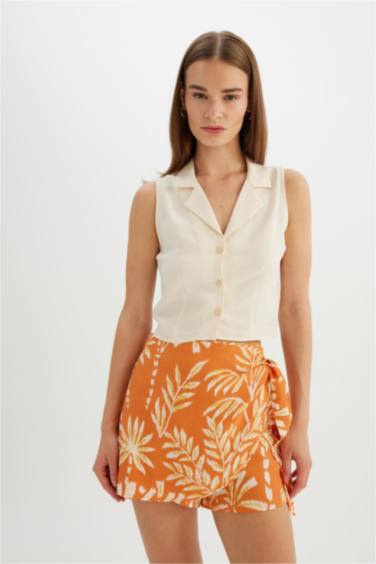 Short-jupe ample taille haute imprimé en tissu viscose