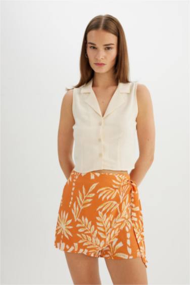 Short-jupe ample taille haute imprimé en tissu viscose