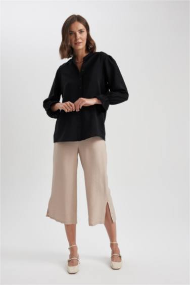 Linen Look High Waist Wide Leg Capri