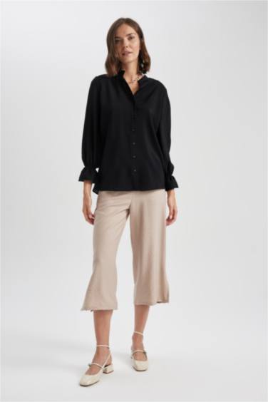 Linen Look High Waist Wide Leg Capri