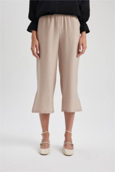 Linen Look High Waist Wide Leg Capri