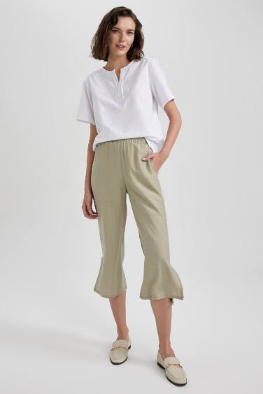 Capri Linen Look High waist Wide Leg Capri