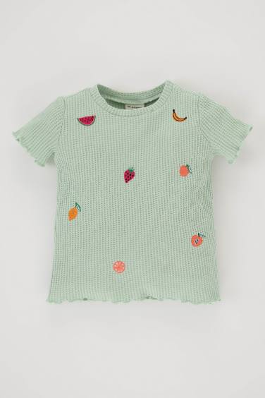 T-Shirt À Manches Courtes à motifs Fruits Col Ras Du Cou pour BéBé Fille